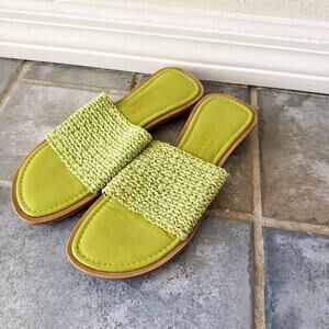 Bob Baker Bright Green Woven Slide Sandals Raffia Strap Slip On Women’s Size 7